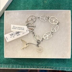 Lucky Silver Peace Symbol Bracelet